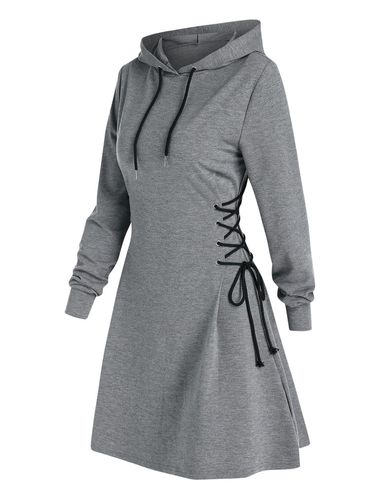 Dresslily Women Plain Lace Up Drawstring Hooded Dress Clothing 3xl - DressLily.com - Modalova