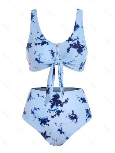 Dresslily Women Tie Dye Bikini Swimwear Tummy Control Swimsuit Mock Button Tied Front Beach Bathing Suit Swimsuit S - DressLily.com - Modalova