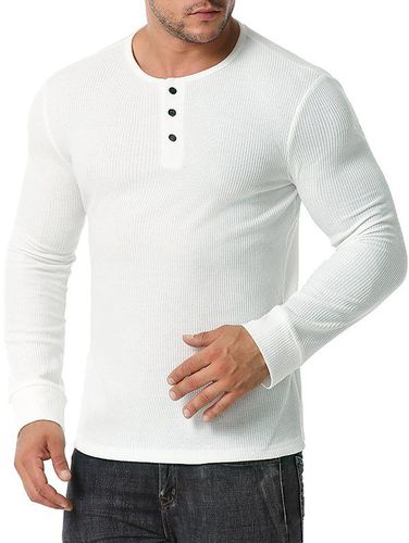 Men Long Sleeves Long Sleeve Ribbed Henley T-shirt Clothing Online S - DressLily.com - Modalova