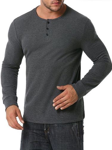Men Long Sleeves Long Sleeve Ribbed Henley T-shirt Clothing Online S - DressLily.com - Modalova