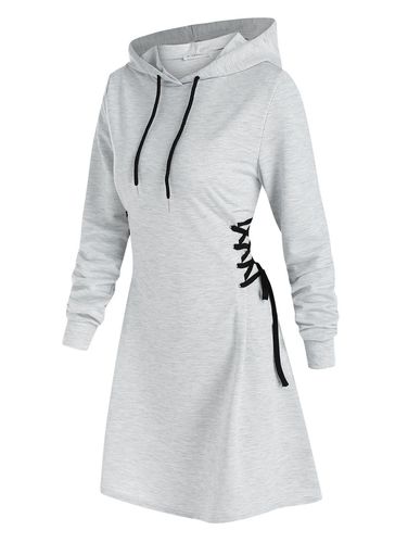 Dresslily Women Plain Lace Up Drawstring Hooded Dress Clothing 2xl - DressLily.com - Modalova