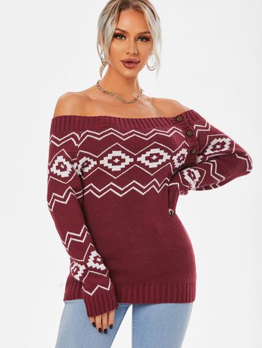 Women Off Shoulder Button Side Zig Zag Geometric Sweater Clothing S - DressLily.com - Modalova