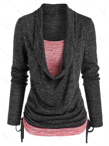 Dresslily Women Space Dye Print Long Sleeves Draped Cinched Faux Twinset T-shirt Clothing 3xl - DressLily.com - Modalova