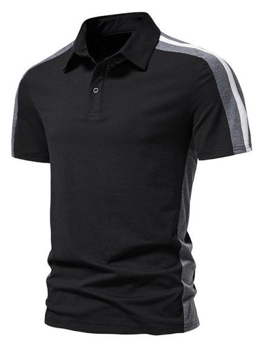Men T-Shirts Colorblock T Shirt Half Button Turn Down Collar Short Sleeve Summer Casual Tee Clothing Online M - DressLily.com - Modalova