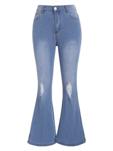 Women Flare Jeans Ripped Jeans Slit Light Wash Pockets Zipper Fly Casual Denim Pants Clothing S - DressLily.com - Modalova