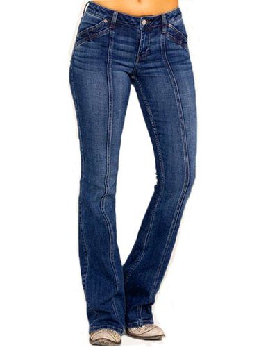 Women Flare Jeans Topstitching Pockets Zipper Fly Long Denim Pants Clothing M - DressLily.com - Modalova