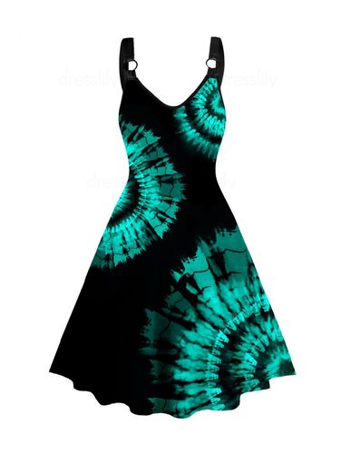 Dresslily WomenFRDresslily Plus Size Dress Tie Dye Swirl Print V Neck O-ring Strap A Line Midi Dress Clothing Online L - DressLily.com - Modalova