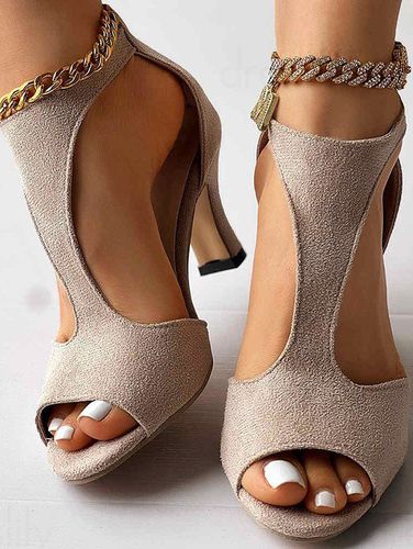 Fashion Women's Peep Toe Heel T Strap Suede Sandals - DressLily.com - Modalova