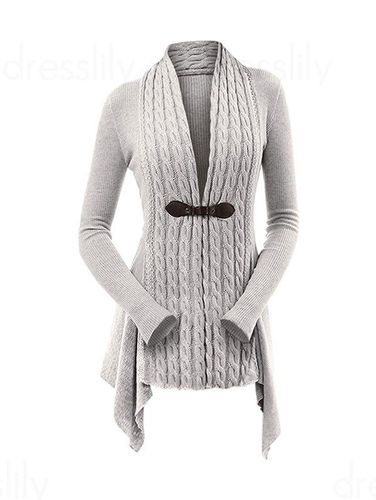 Women Cable Knit Buckle Asymmetrical Cardigan Clothing M - DressLily.com - Modalova