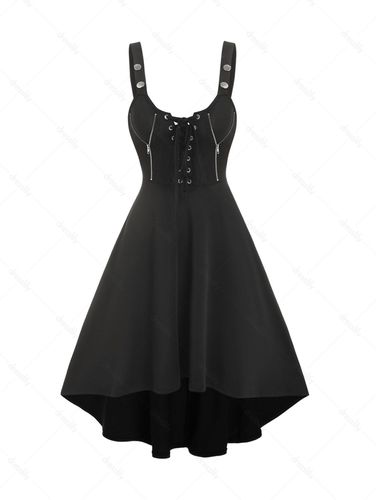 Dresslily Women Dresses Lace Up Buttons Half Zips High Low Dress Clothing Online Xxxl - DressLily.com - Modalova