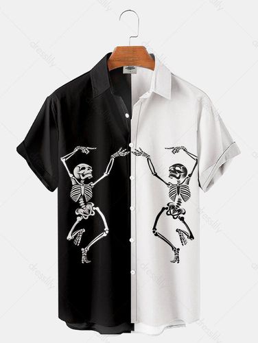 Clothing Online Halloween Skeleton Print Shirt Button Up Turn Down Collar Shirt Xxl - DressLily.com - Modalova