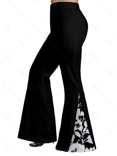 Women Plus Size & Curve Flare Pants Contrast Floral Print Panel Long Pants Clothing Online 2x / us 18 - DressLily.com - Modalova