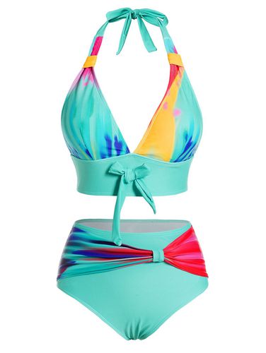 Dresslily Women Colorful Tie Dye Print Halter Bikini Swimsuit Padded Bowknot Bikini Two Piece Swimwear High Waist Bathing Suit Swimsuit S - DressLily.com - Modalova
