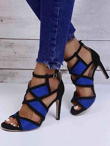 Fashion Women's Two Tone Color Cut Out Buckle Strap High Heels Open Toe Casual Outdoor Sandals - DressLily.com - Modalova