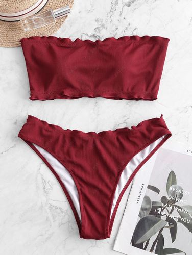ZAFUL Lettuce-trim Ribbed Bandeau Bikini Swimsuit S - ZAFUL Product Catalog (GBP) - Modalova