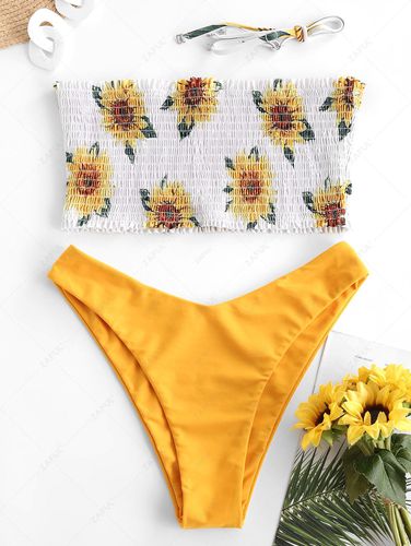 ZAFUL Floral Sunflower Daisy Bandeau Smocked Bikini Swimsuit S - ZAFUL Product Catalog (GBP) - Modalova