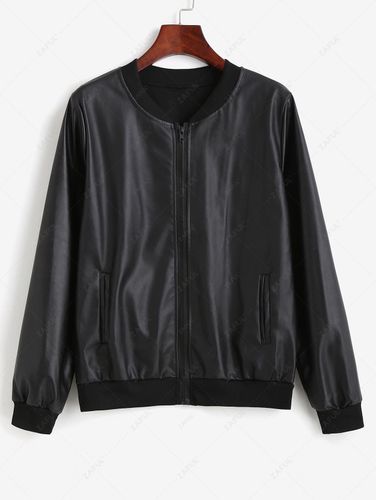 Women Jackets Zip Up Faux Leather Pockets Bomber Jacket - ZAFUL Product Catalog (GBP) - Modalova