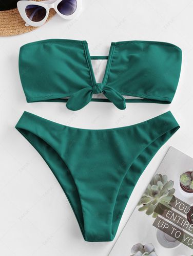 ZAFUL V Wired Tied Textured Bandeau Bikini Swimsuit M - ZAFUL Product Catalog (GBP) - Modalova