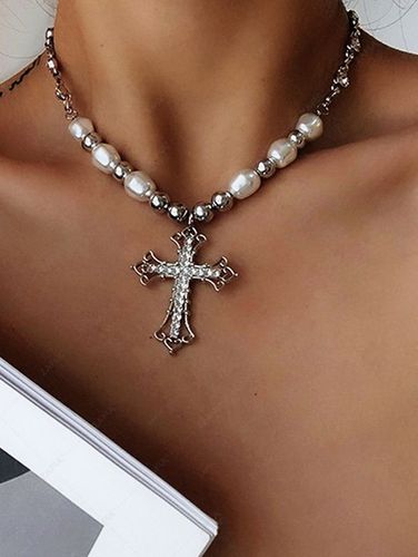 Women Retro Faux Pearl Cross Pendant Necklace - ZAFUL Product Catalog (GBP) - Modalova