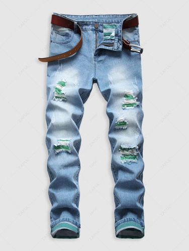Mens Colored Ripped Faded Zipper Fly Jeans 32 - ZAFUL Product Catalog (GBP) - Modalova