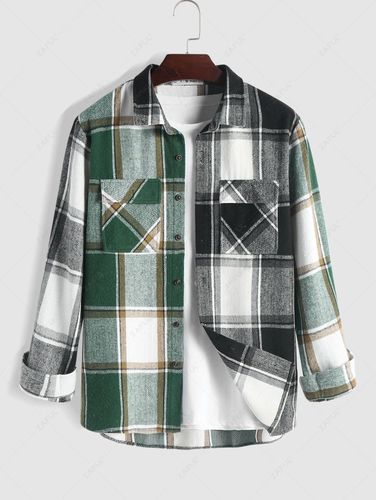 Camisa a Cuadros de Solapa con Bolsillos - ZAFUL - Modalova