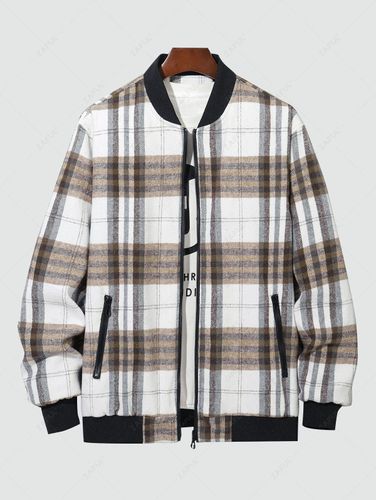 Mens Plaid Pattern Side Zip Pocket Fleece Baseball Jacket Xl - ZAFUL - Modalova
