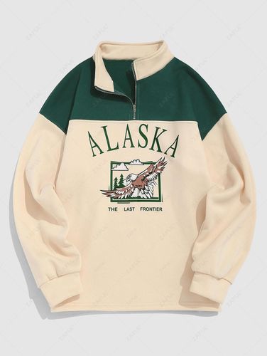 Mens Streetwear Vintage ALASKA Graphic Eagle Printed Colorblock Fleece Quarter Zip Sweatshirt M - ZAFUL - Modalova