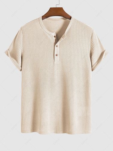  Camiseta básica de punto sólido para hombre, cuello