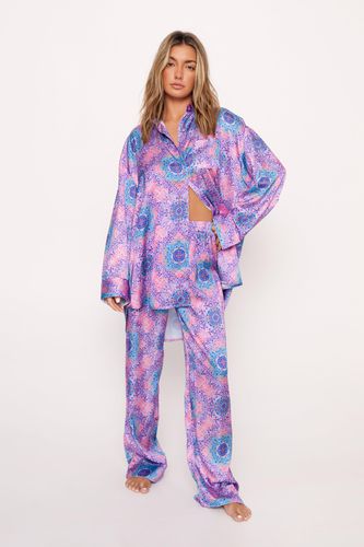 Womens Tile Print Satin Pajama trousers Set - - 4 - Nasty Gal - Modalova