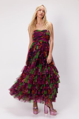 Womens Floral Print Tulle Bandeau Maxi Dress - - 6 - Nasty Gal - Modalova