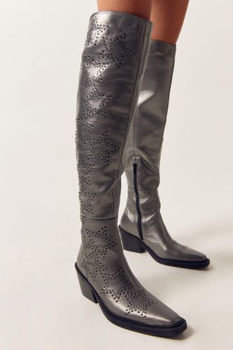 Womens Real Leather Metallic Star Studed Over The Knee Cowboy Boots - - 4 - Nasty Gal - Modalova