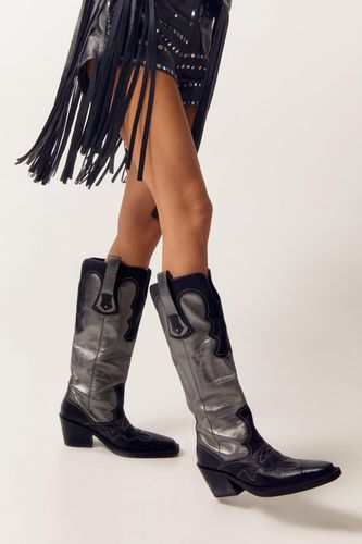 Womens Real Leather Metallic Color Block Cowboy Boots - - 3 - Nasty Gal - Modalova