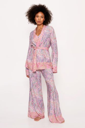Womens Paisley Splice Bralette Wrap Kimono Pajama trousers 3pc Set - - S - Nasty Gal - Modalova