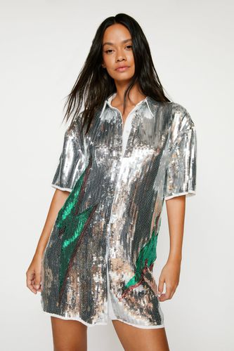 Womens Silver Lightning Sequin Shirt Dress - - 8 - Nasty Gal - Modalova