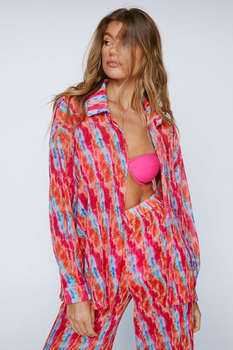 Womens Tie Dye Plisse Oversized Beach Shirt - - 6 - Nasty Gal - Modalova