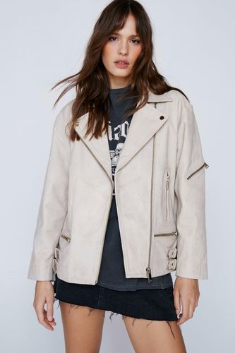 Womens Real Leather Oversized Zip Detail Moto Jacket - - 6 - Nasty Gal - Modalova
