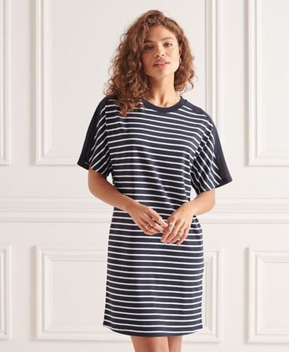 Women's Cotton Modal T-shirt Dress Navy / Eclipse Navy Stripe - Size: 8 - Superdry - Modalova