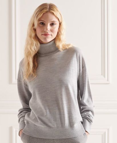 Women's Merino Drop Shoulder Roll Neck Jumper Light Grey / Mid Marl - Size: 14 - Superdry - Modalova