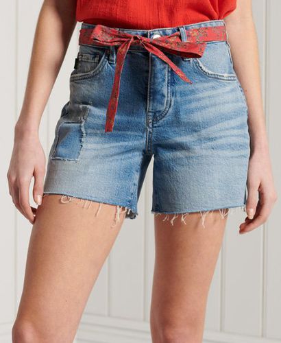 Women's Vintage Mid Rise Slim Shorts Blue / Mid Wash Rip And Repair - Size: 26 - Superdry - Modalova