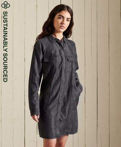 Women's Tencel Oversized Shirt Dress Black / Black Wash - Size: 10 - Superdry - Modalova