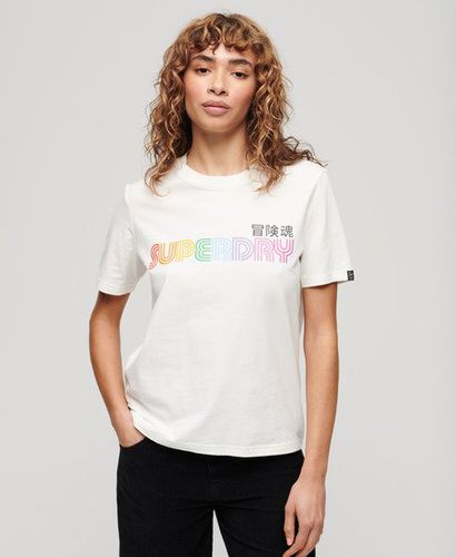 Women's Rainbow Logo Relaxed Fit T-Shirt Cream / Ecru - Size: 10 - Superdry - Modalova