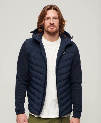 Mens Slim Fit Embroidered Logo Hooded Storm Hybrid Padded Jacket, Navy Blue, Size: L - Superdry - Modalova