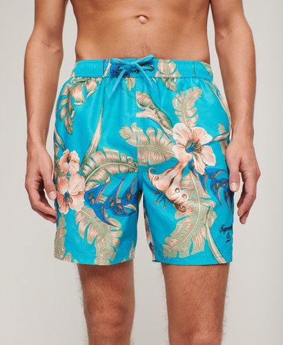 Men's Recycled Hawaiian Print 17-inch Swim Shorts / Eden Hawaiian Aqua - Size: L - Superdry - Modalova