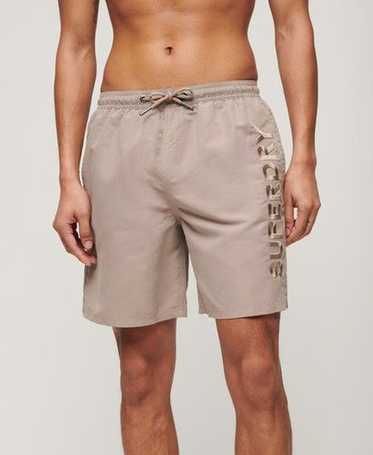 Men's Premium Embroidered 17-inch Swim Shorts Beige / Deep Beige Slub - Size: L - Superdry - Modalova