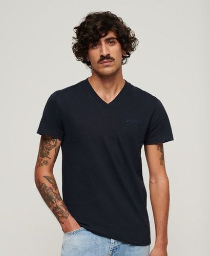 Men's Organic Cotton Embroidered Logo V Neck T-Shirt / Eclipse - Size: L - Superdry - Modalova
