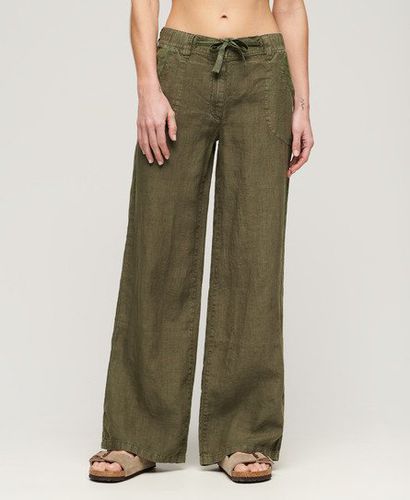 Women's Linen Low Rise Pants Khaki / Washed Khaki - Size: 10 - Superdry - Modalova