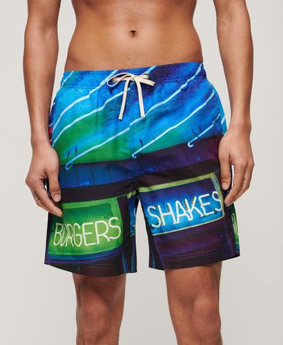 Men's Photographic 17-inch Recycled Swim Shorts Navy / Neon Navy - Size: L - Superdry - Modalova