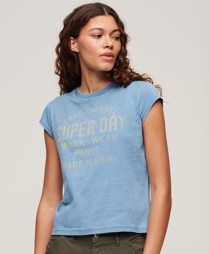 Women's Indigo Workwear Cap Sleeve T-Shirt Blue / Bleach Indigo Wash - Size: 10 - Superdry - Modalova