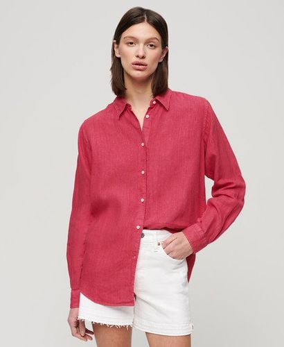 Women's Casual Linen Boyfriend Shirt Pink / Electric Pink - Size: 10 - Superdry - Modalova