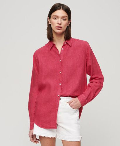 Women's Casual Linen Boyfriend Shirt Pink / Electric Pink - Size: 12 - Superdry - Modalova